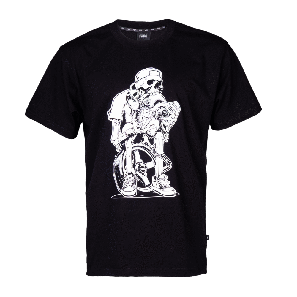 VOLNO HECTOR. Czarna koszulka oversize streetwear, szkielet z mechanicznym sercem w dłoniach - VOLNO